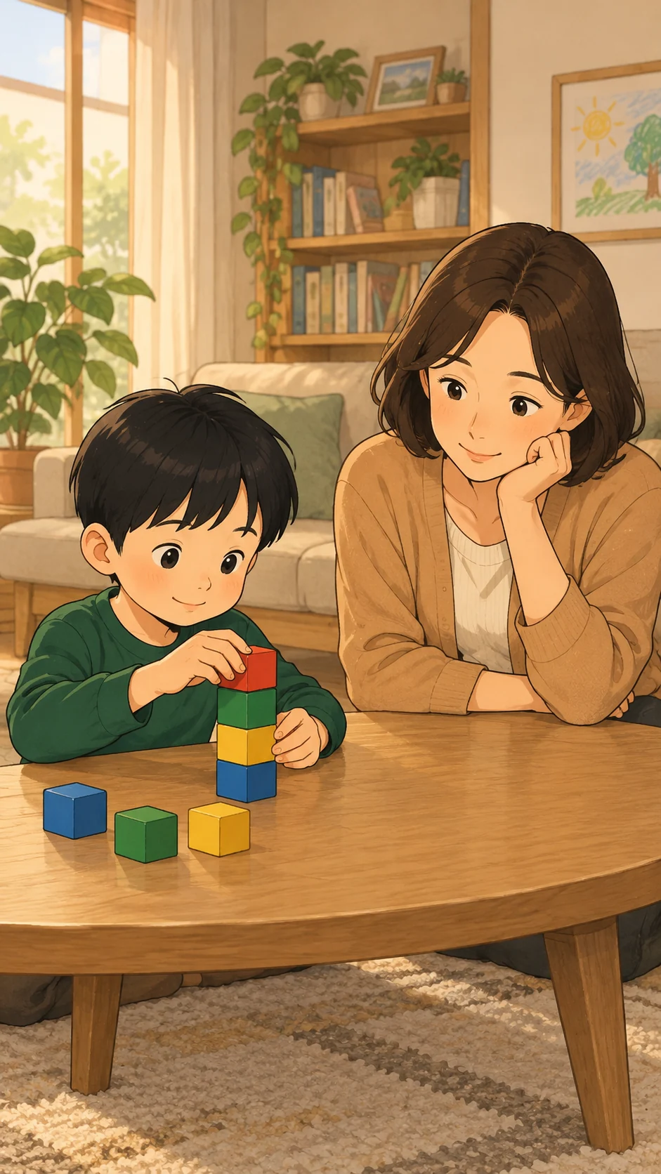 가정에서 보호자가 아이의 과제 시작을 기다립니다